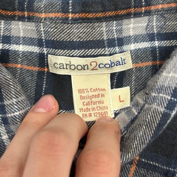 Carbon 2 Cobalt Blue Black Tartan Plaid Mens L Workwear Button Up Flannel Shirt‎ - Picture 5 of 8